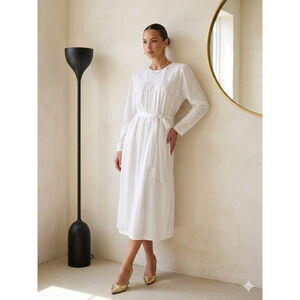 Lady Jennifer White Lace Trim Long Sleeve Midi Dress Size 18